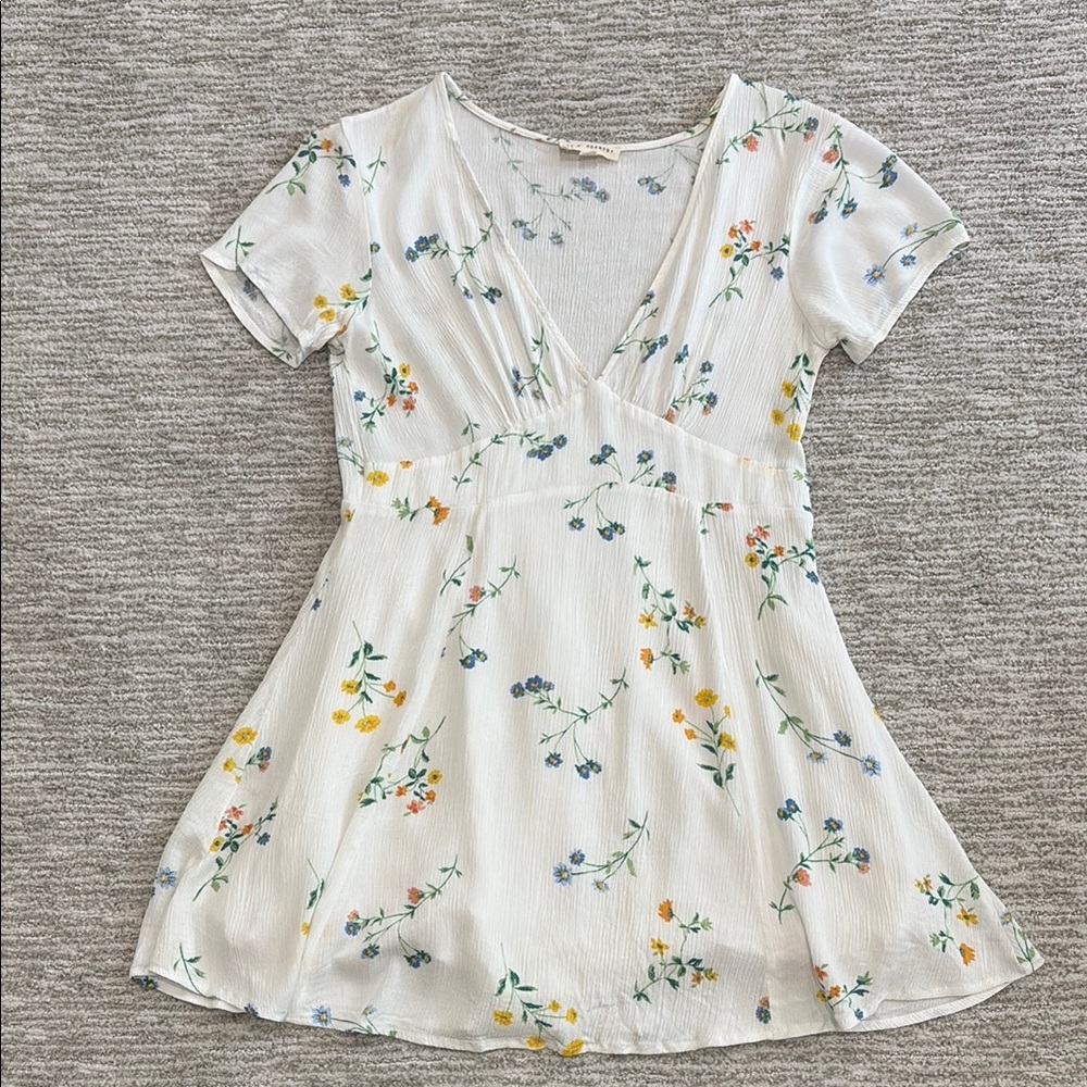 LA Hearts Floral Crinkled Babydoll Dress Size Large Short Sleeve Plunge V-Neck - Picture 8 of 13